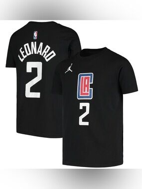 Nike Jordan Kids LA Clippers Kawhi Leonard #2 Black Short-Sleeve Tee Sz L 14/16